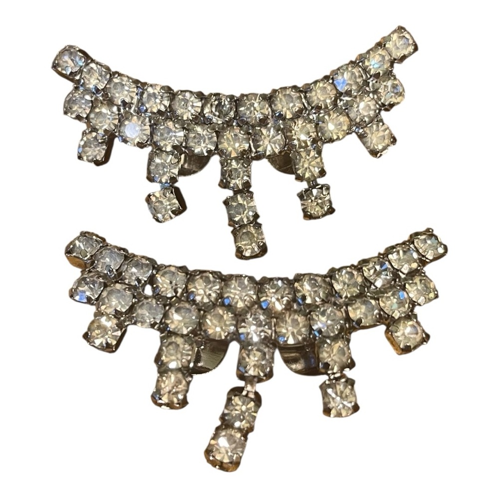 Musi Vintage 1950s Distinctive Mid-Century Clear Diamante Shoe Clips. Amazing! - Picture 2 of 5